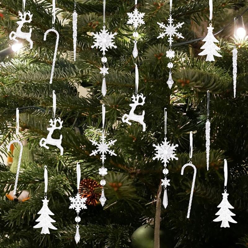18 Pcs Acrylic Elk Snowflake Icicle Ornaments Lovely Christmas Tree Decorations For Home Party Outdoor Indoor