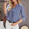 Women's Fashion Casual Spring Fall Stripe Print Long Sleeve V-Neck Blouses & Shirts