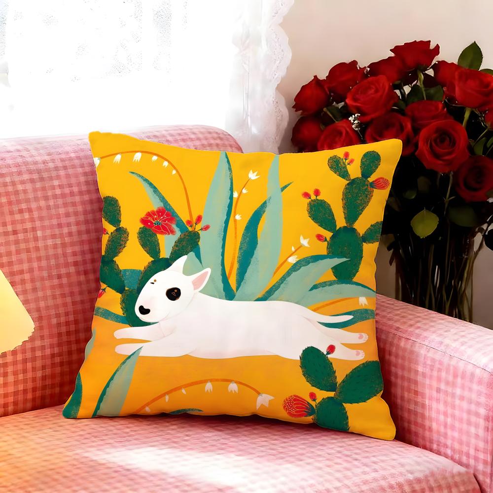 Fun Cartoon Bull Terrier Series Cushion Cover Premium Soft Pillowcase SkinFriendly MultiPurpose for Home Office Travel