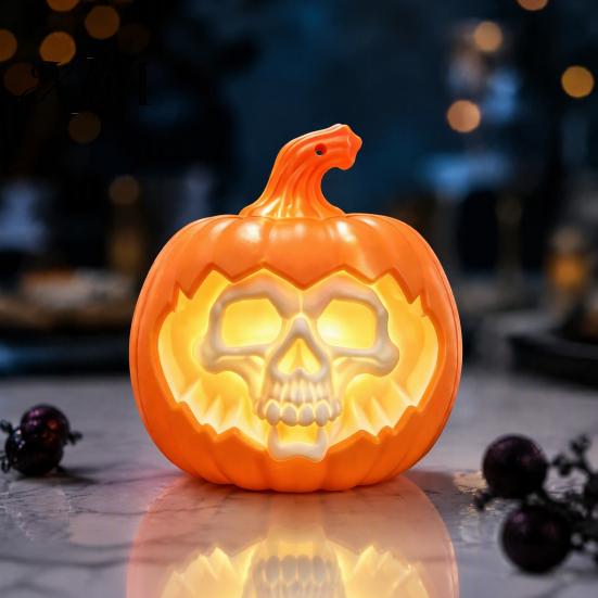 Halloween Store Displays Pumpkin Light, LED Lighted Ghost Skull Lantern, Spooky Seasonal Atmosphere Lighting Tabletop Decorative Lamp for Home Indoor