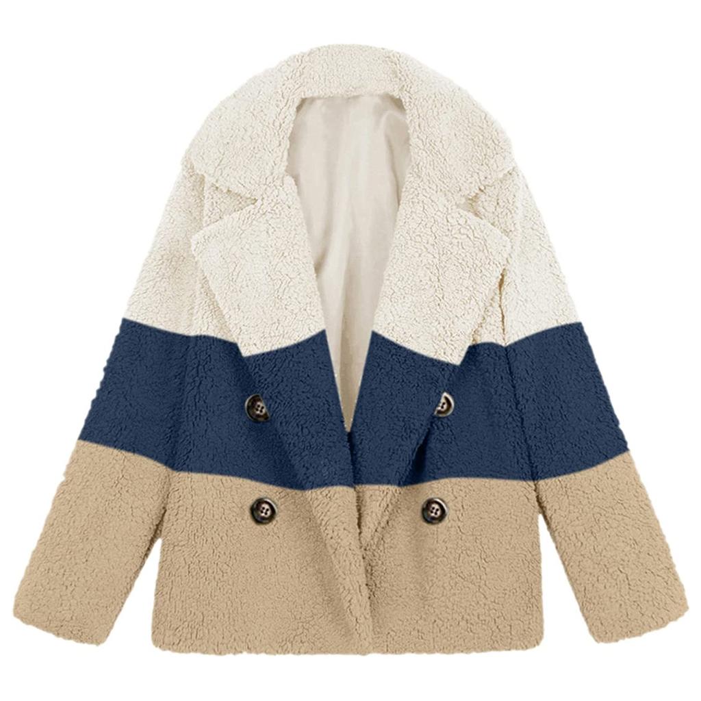 Women's Winter Casual Padded Thickened Suit Collar Button Lambswool Jacket Cardigan
