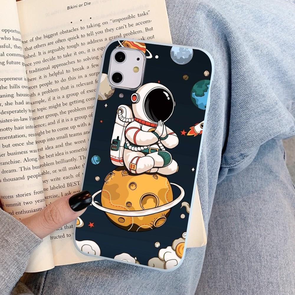 Мультяшный чехол для телефона с изображением космонавта для IPhone 14 11 12 13 Mini Pro Xs Max 8 7 6 6S Plus X XR, однотонный цветной чехол