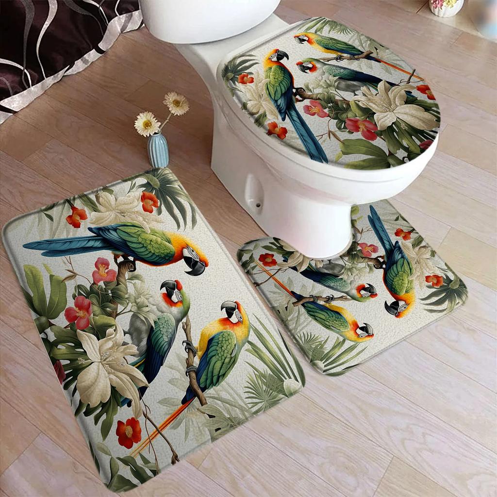 Hummingbird Bath Mat Set White Flowers Green Plants Birds Rustic Home Carpet Bathroom Decor Floor Rugs U-Mats Toilet Lid Cover