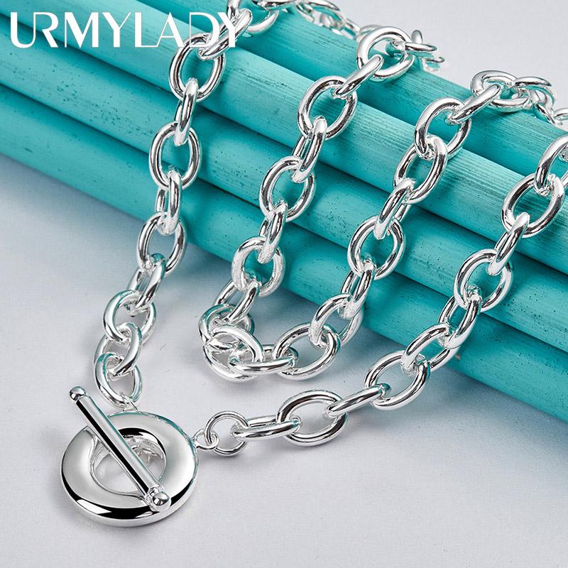URMYLADY 925 Стерлинговое серебро Круглая цепочка OT 18 дюймов Ожерелье с подвеской для женщин Модная бижутерия