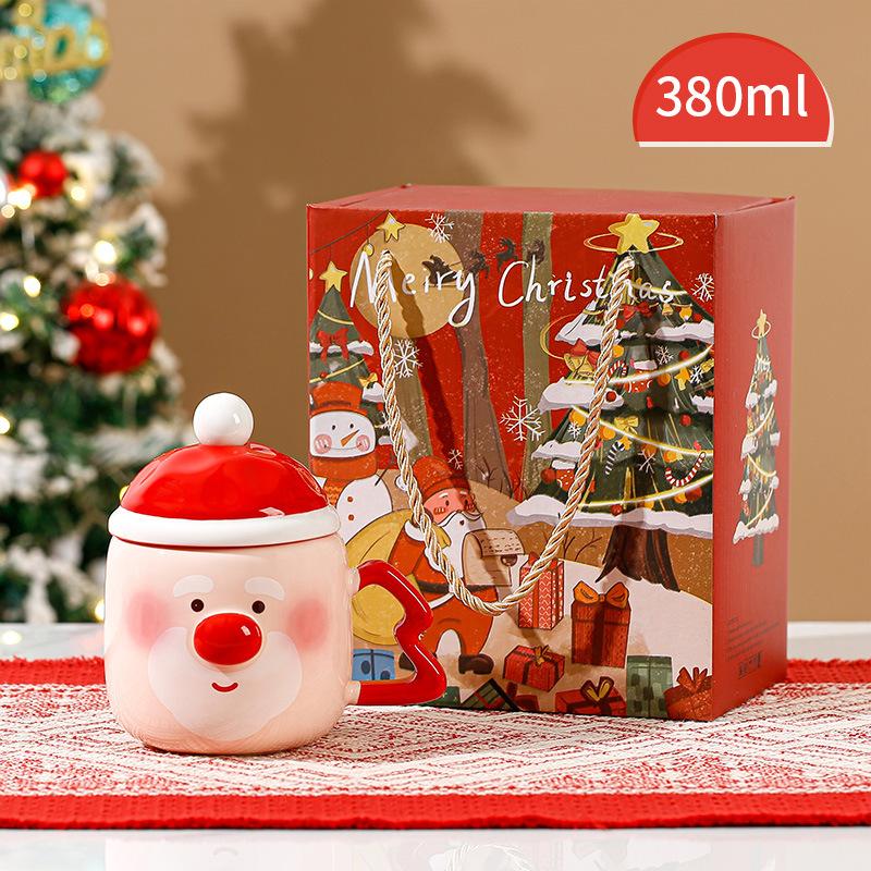 Creative High-Value Christmas Ceramic Cup With Lid Household Cute Couple Gift Water Cup Souvenir