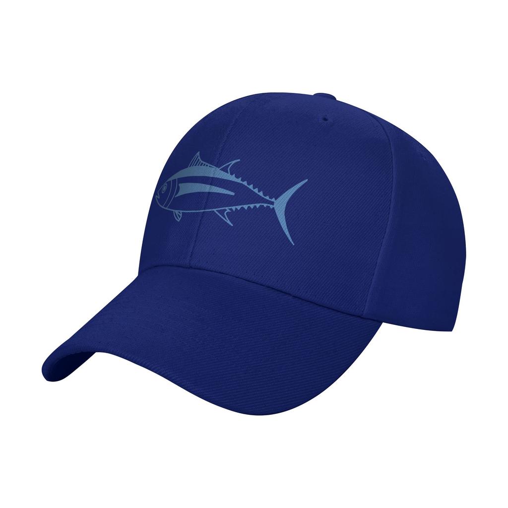 Fashion Cute Albacore Tuna Fish in Aegean Blue and White Curved Brim Baseball Cap Fashionistas Summer Cap