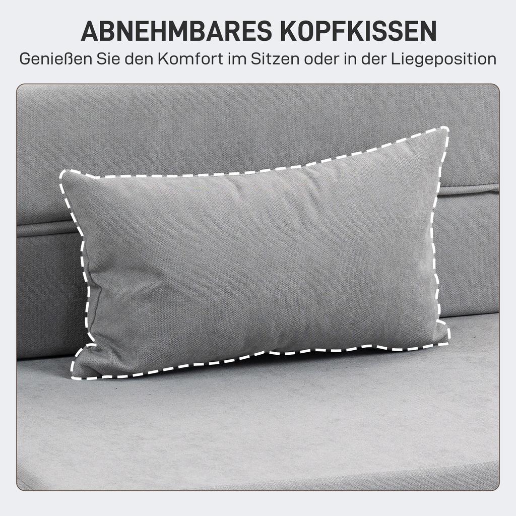 Floor Sofa, Upholstered Couch, Convertible into Mattress, Foam, Cushion, Light Grey
