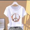 (Азиатский размер) Футболки с коротким рукавом T Clothing Peace Trend Lovely 90s Flower Casual Fashion Print Женская повседневная женская футболка с графическим принтом