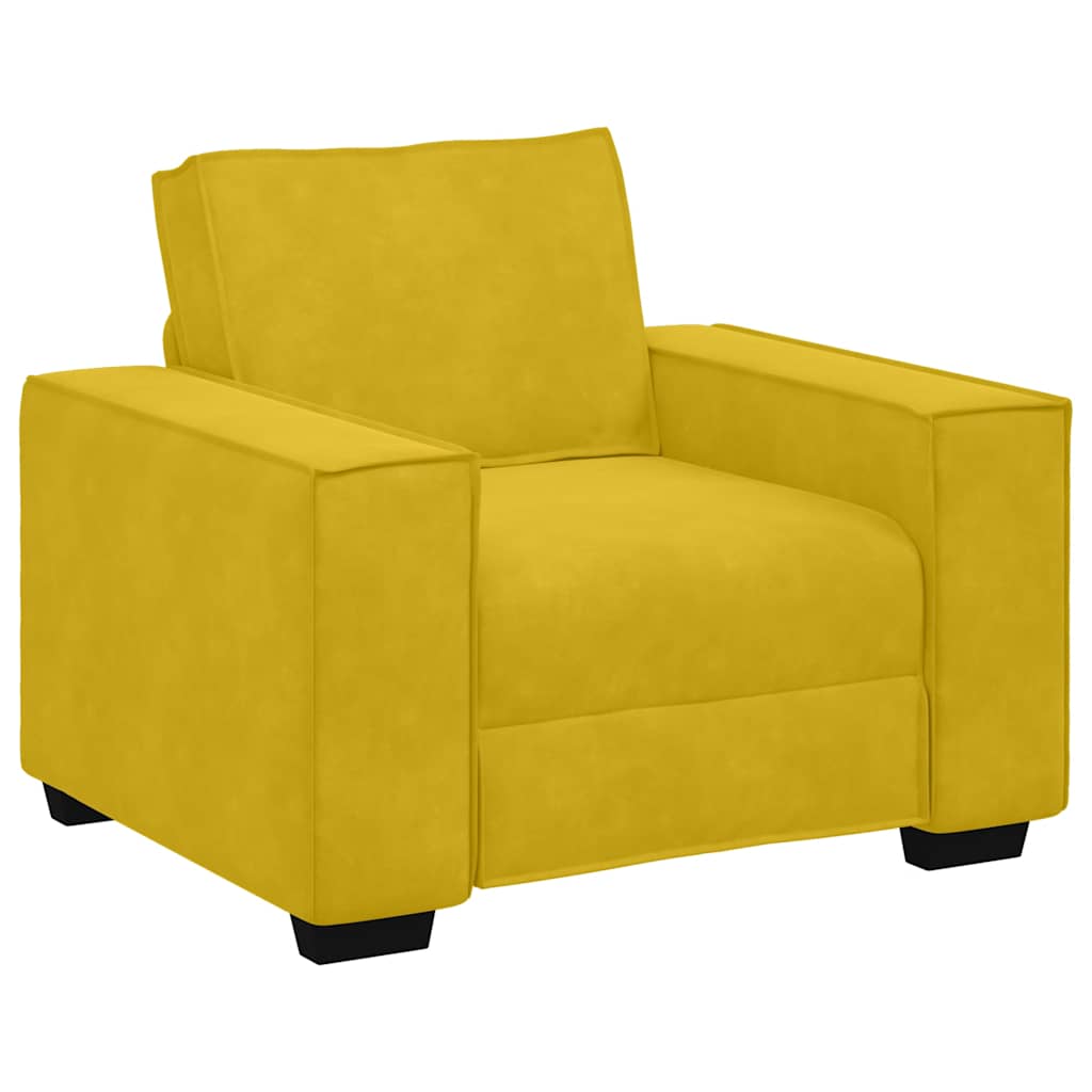 3 Piece Sofa Set with Cushions Yellow Velvet