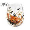 Ghost Whiskey Glass Halloween Glass, Black Cat Spider Net Skull Tumbler for Durable Coffee Mug Cocktail, 350ml Spooky Drinkware Home Bar, Festive