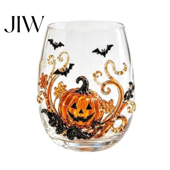 Ghost Whiskey Glass Halloween Glass, Black Cat Spider Net Skull Tumbler for Durable Coffee Mug Cocktail, 350ml Spooky Drinkware Home Bar, Festive