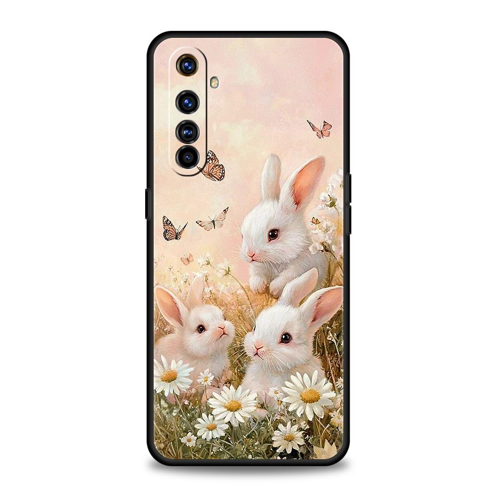 Мягкий ТПУ Чехол для телефона Realme 11 10 9 Pro Plus GT2 GT3 GT5 C21 C25 C35 C53 C55 C67 Pro 5G Рисунок тушью Кролик Арт Сумки