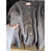 Soft Gray Knit Cardigan Women Loose Fit Long Sleeve Open Front Sweater With Gold Button Detail
