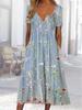 2023 Summer Women's Floral Button Round Neck Mid-Length Straight Dress