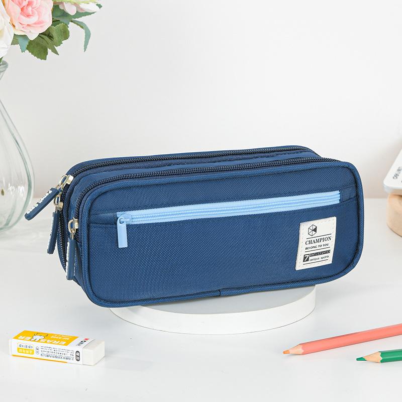 Fashion Pencil Cases Triple-layer Simple Solid Color Pencil Cases School Student Office Stationery Organization