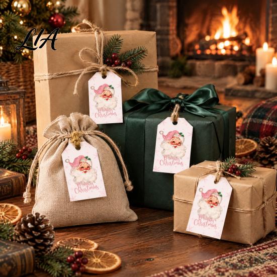 Holiday Gift Tags 50 Pcs Christmas Tags, Merry Thick Paper Labels with Packaging Supplies Jute Rope for Wrapping, DIY Crafts, New Year Party