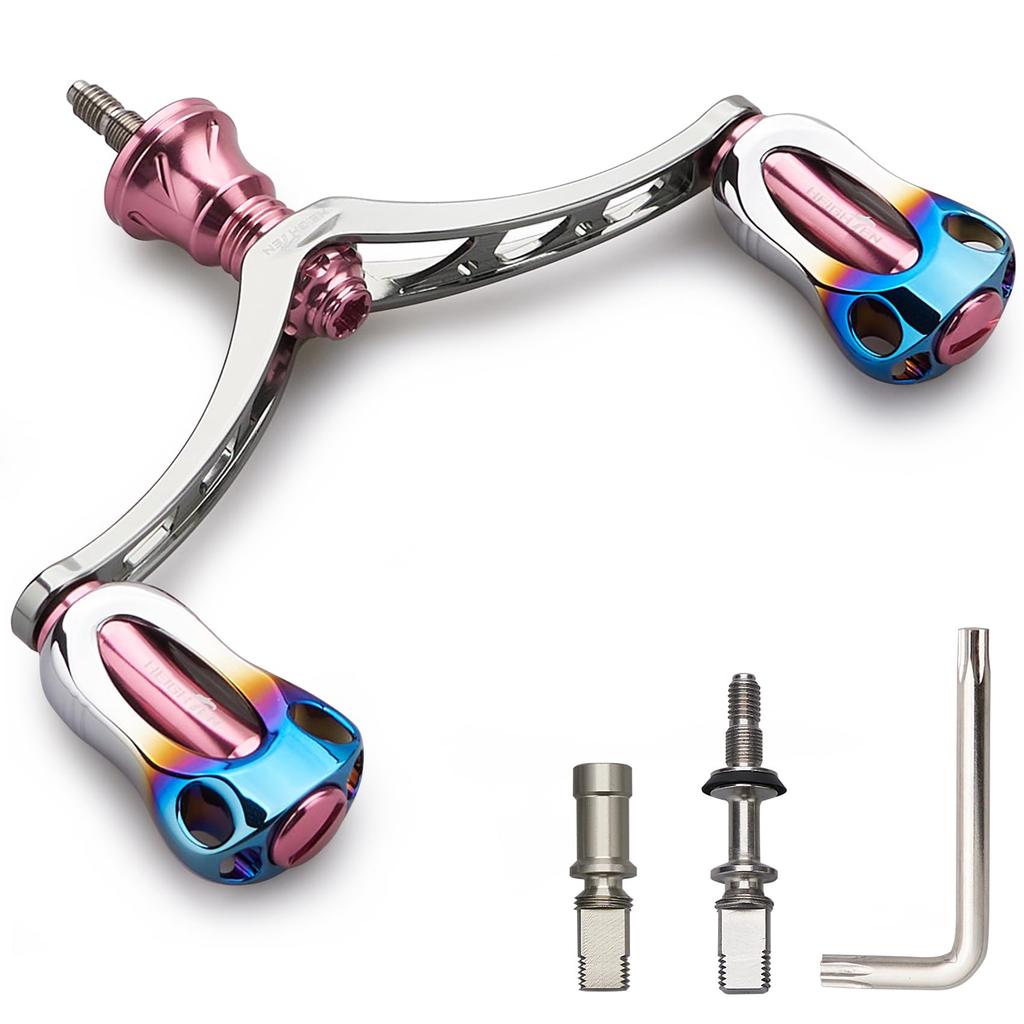 УВЕЛИЧЕННАЯ 98 мм Рукоятка катушки с 22 мм Совместимая с Shimano и Daiwa Серия Aurora Розовый Цвет вишни Обожженная ручка, Катушки, (Оружейный металл & -