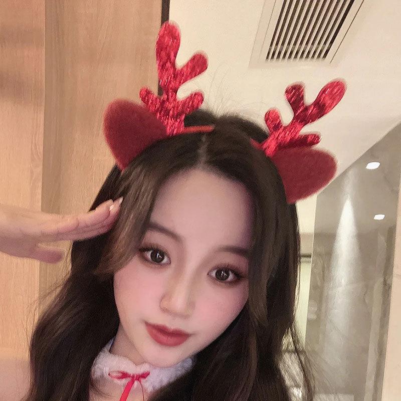 Korean Style Christmas Antler Headband with Gold Sequins and Cat Ears, Liu Tao Inspired