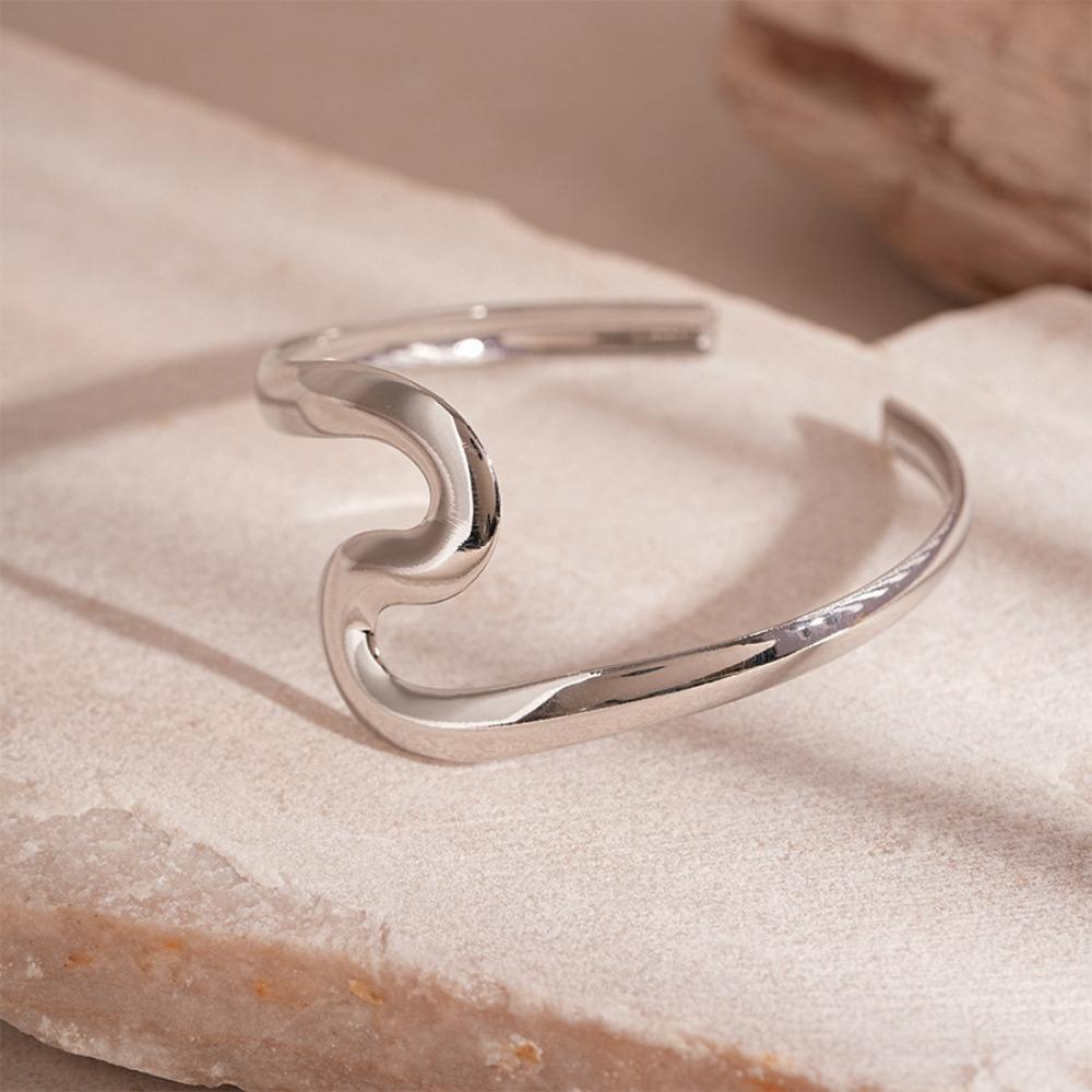 Zinc Zinc Alloy Metal Arm Cuff Geometry Wave Line Wide Open Arm Cuff Women Cuff Bangle Jewelry Gift