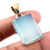 Natural Aqua Chalcedony Gemstone 925 Sterling Silver Two Tone Pendant 1.5" M6B13