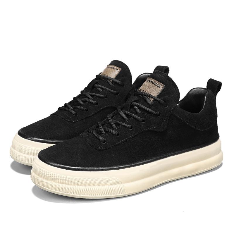 Весенние мужские кеды с высоким верхом и толстой подошвой, черные новые матовые кожаные туфли, мужские дышащие и универсальные легкие повседневные туфли