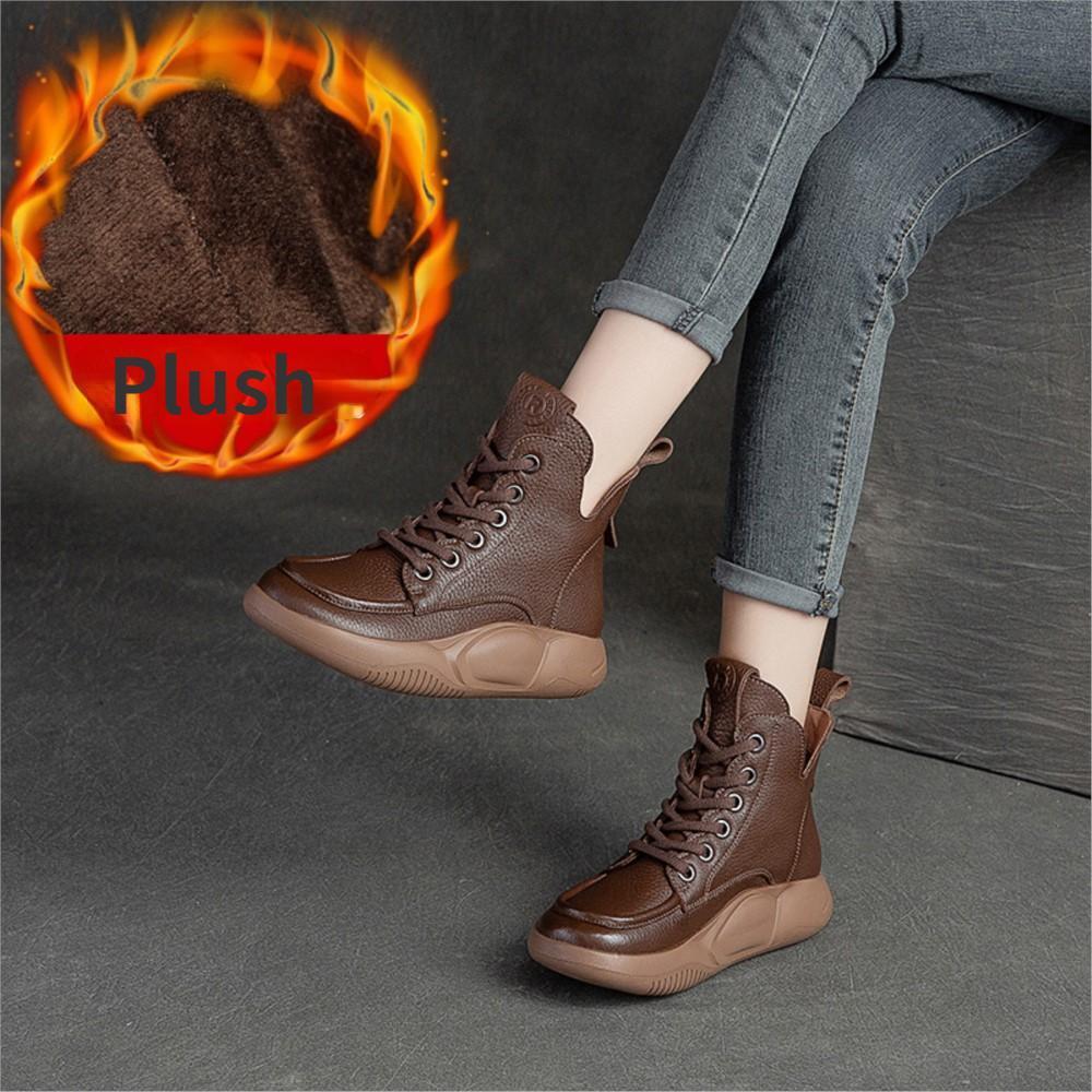 Johnature Женские ботинки из натуральной кожи, зимняя женская обувь на шнуровке с круглым носком, ботильоны ручной работы в стиле ретро с шитьем