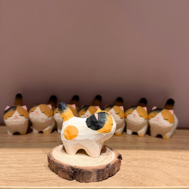 1 шт. Калико Кот Ручная Резьба по Дереву Фигурка Декоративный Ornament для Дома Офиса Стола Особый Подарок для Владельцев Кошек