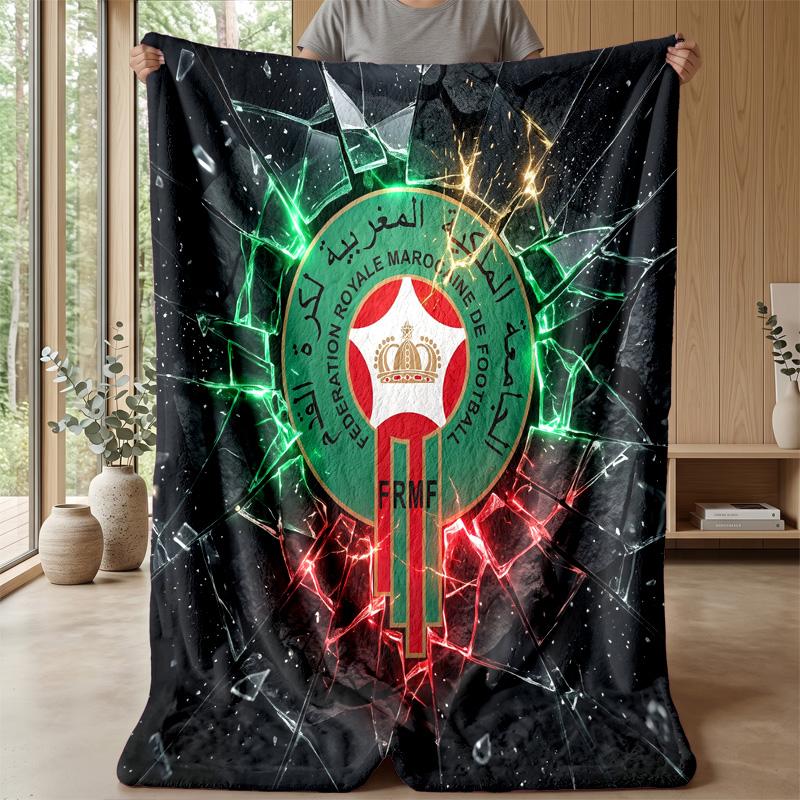 Morocco Football Printed Flannel Blanket Skin Friendly Warm Decorative Throw for Indoor Couch Bed Daily Use