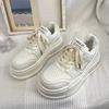 European Station Leather White Shoes for Women  Spring New Single-Lining Platform Fashion Casual Versatile Sneakers