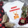Kawaii Cartoon Merry Christmas Tree Graphics Women T-Shirts 90S Summer Short Sleeves Loose Round Neck Female Y2K Tops