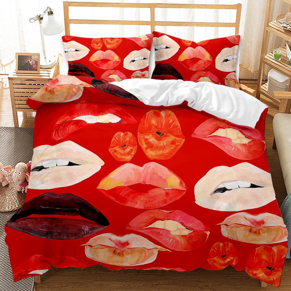 Sexy Red Lips Prints Duvet Cover Set Painting Art Quilt Cover Queen King Full Size Comforter Cover Girls Women Room Bedclothes