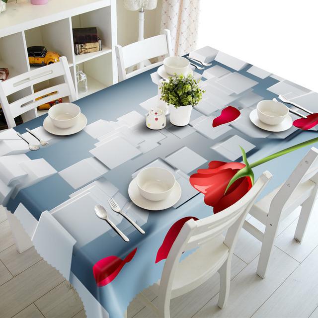 Stripe White Flower Tablecloth Fashion Plaid Rose Waterproof Thicken Rectangular And Round Table Cloth For Wedding