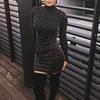 Women Sexy Sequin Turtleneck Slim Fit Lady Long Sleeve Everying Party  Dress