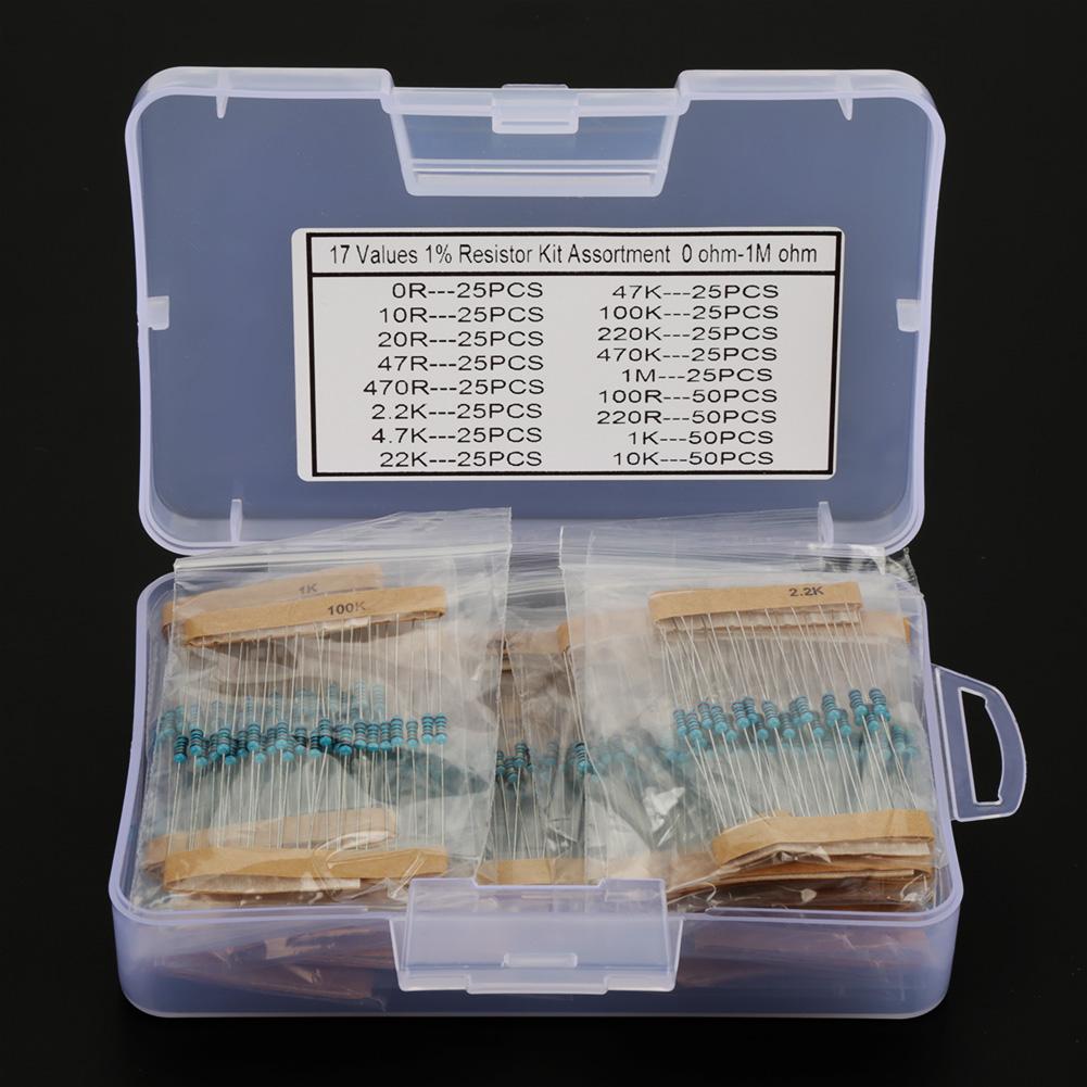 525Pcs 1 4W 17 Values 0 1M ohm Metal Film Resistors Set Assortment Components Kit