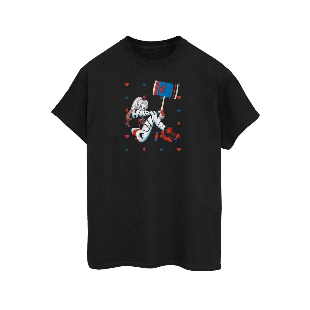 DC Comics Womens/Ladies Harley Quinn Playing Card Suit Cotton Boyfriend T-Shirt
