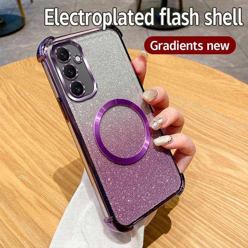 Plating Shockproof Clear Magnetic Ring Phone Case For Samsung Galaxy A06 A16 A05 A15 A25 A35 A55 A54 S20 S21 S22 S23 S24 NOTE20 Glitter Soft Cover