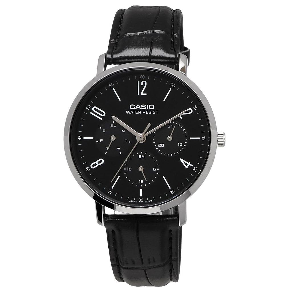 CASIO Quartz Unisex 37mm Watch display Silver x Black Black Leather Band Overseas Model [Casio] MTP-VT06L-1B Multi-axis 24-hour