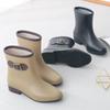 Женская обувь для воды, короткие резиновые сапоги, противоскользящие пластиковые резиновые сапоги для взрослых на плоской подошве, однотонные резиновые сапоги с бантом