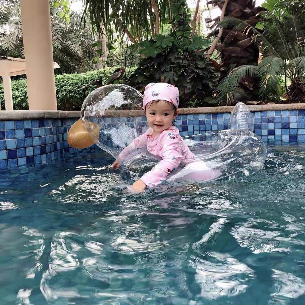 Прозрачный надувной круг для плавания в виде утки с большой головой для младенцев 0-7 лет Толщина ПВХ 0,25