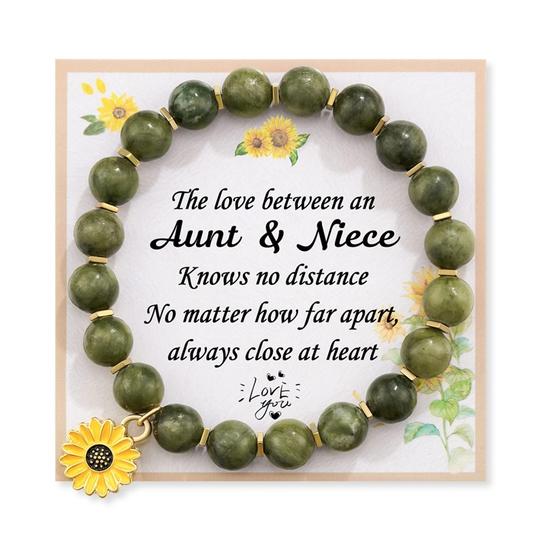 Браслет из бисера подсолнуха с открыткой, вдохновляющий эластичный регулируемый браслет из натурального камня с круглыми бусинами для девочек, выпускной