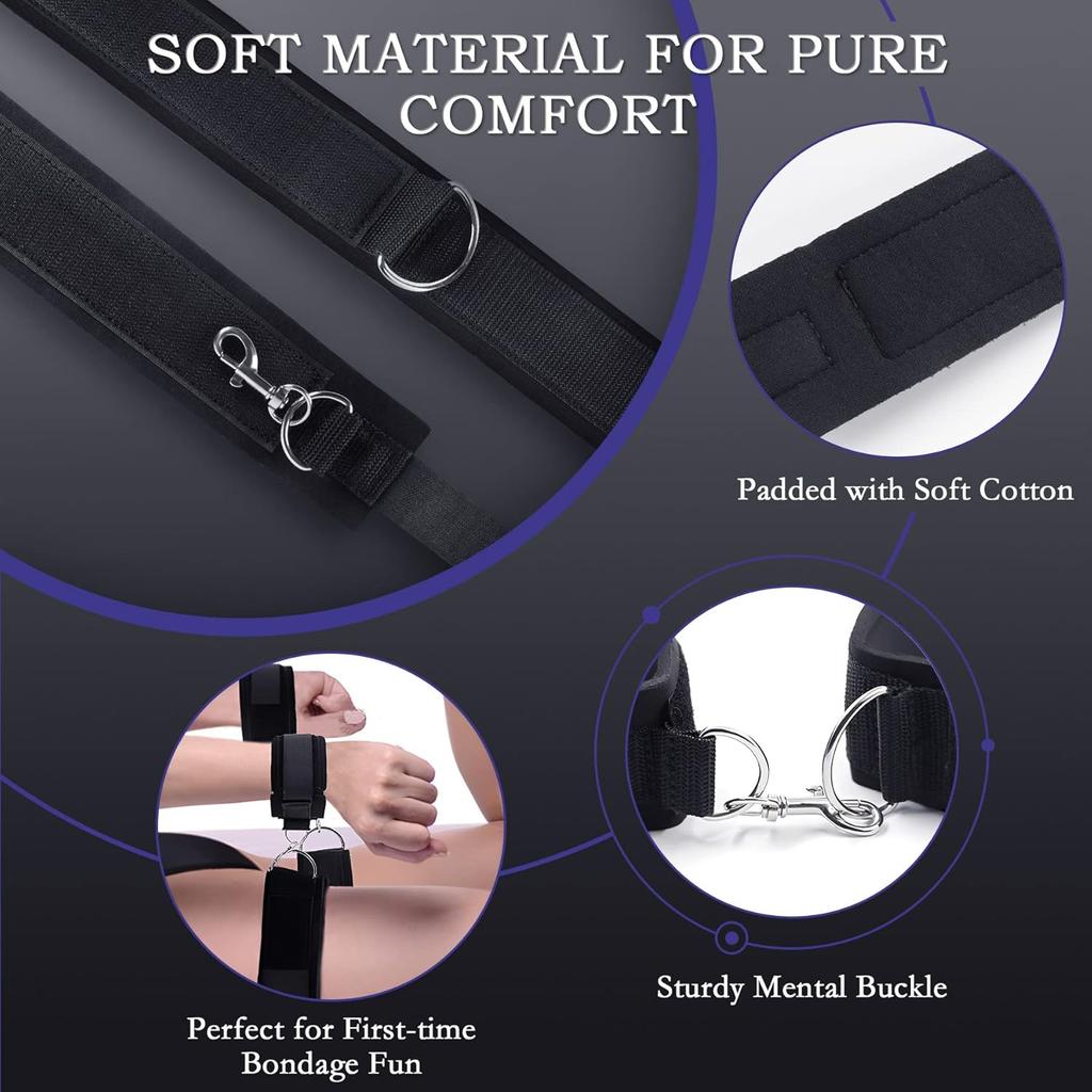 BDSM Bondage Sex Toys Restraints,Sex Toy Handcuffs Adjustable Sex Cuffs Sex Restraints Straps Wrist-to-Thigh, Restraint Set Adult Sex Toys for Couple