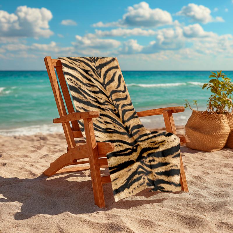 1Pc Tiger Stripes Texture Beach Towel, Quick Dry, Multi-Use for Beach Pool Gym Yoga Home Travel, Christmas, Halloween, Xmas Gift S929644