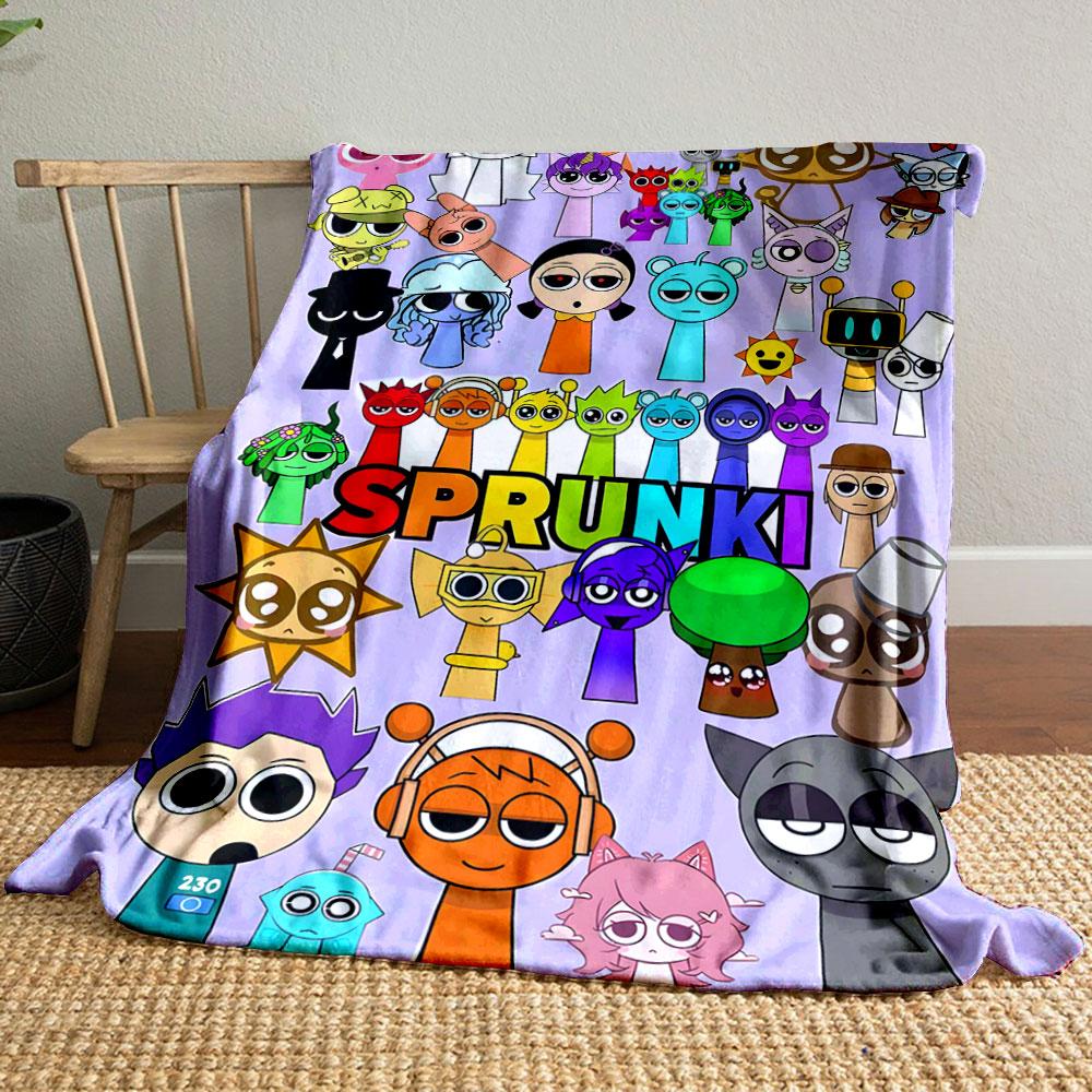 Colorful cartoon characters with big round eyes and varied designs. for all seasons blanket lunch break throw gift