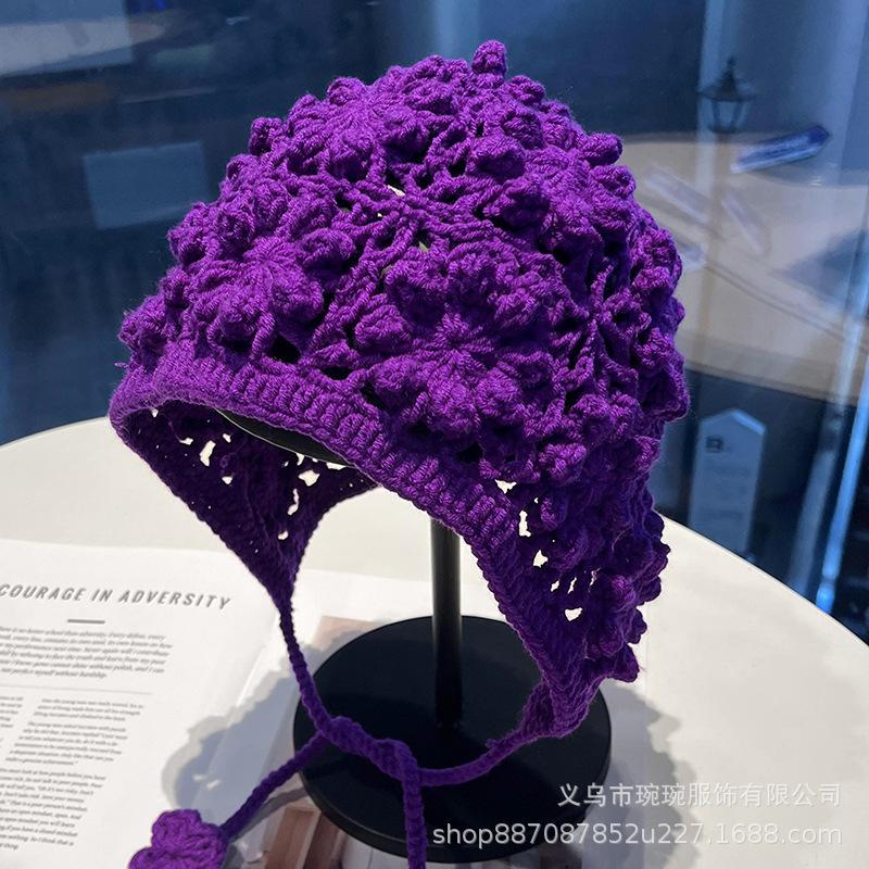 Spring and Autumn Thin Breathable Knitted Ear Protector Children's Handmade Hooked Face Small Wool Hat Baotou Pullover Hat