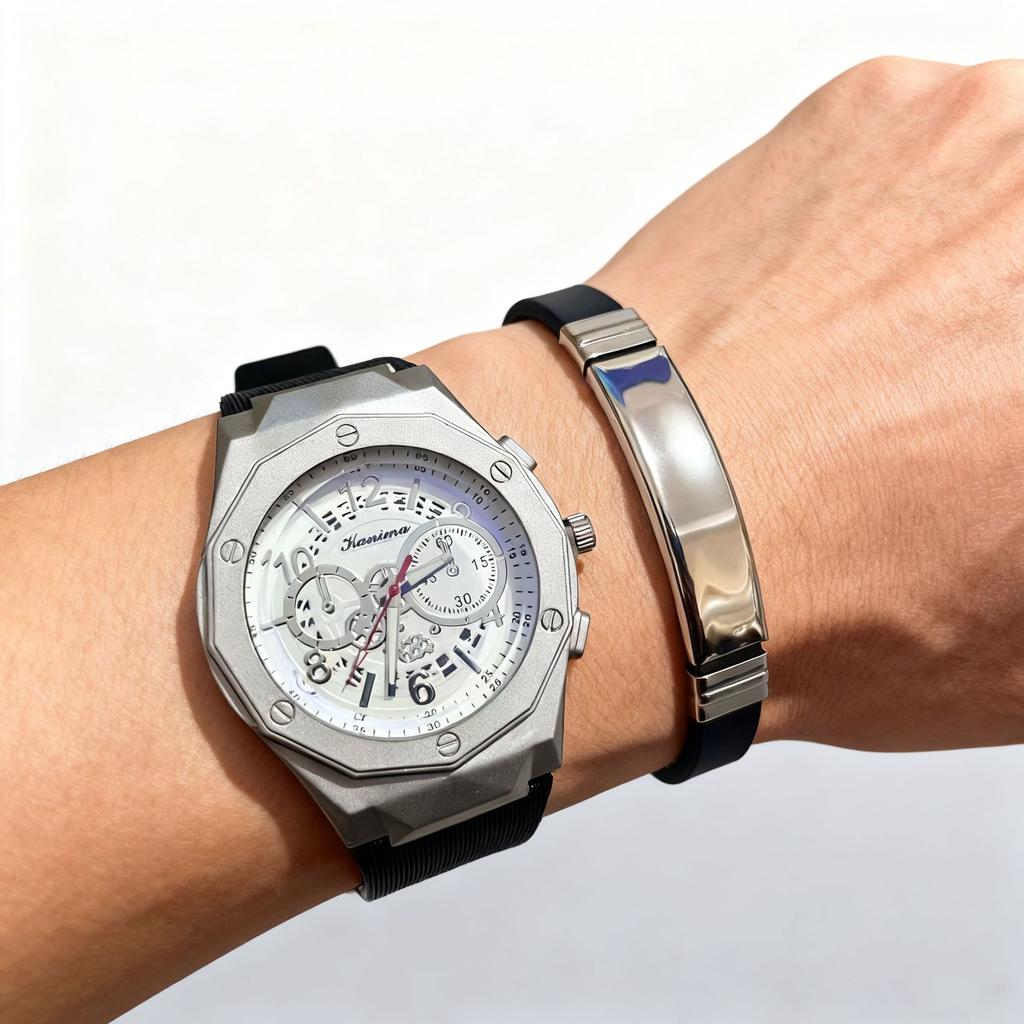 Large Dial Men'S Silicone Business Quartz Watch Office Gift Box Set Student Trend Watch Gift