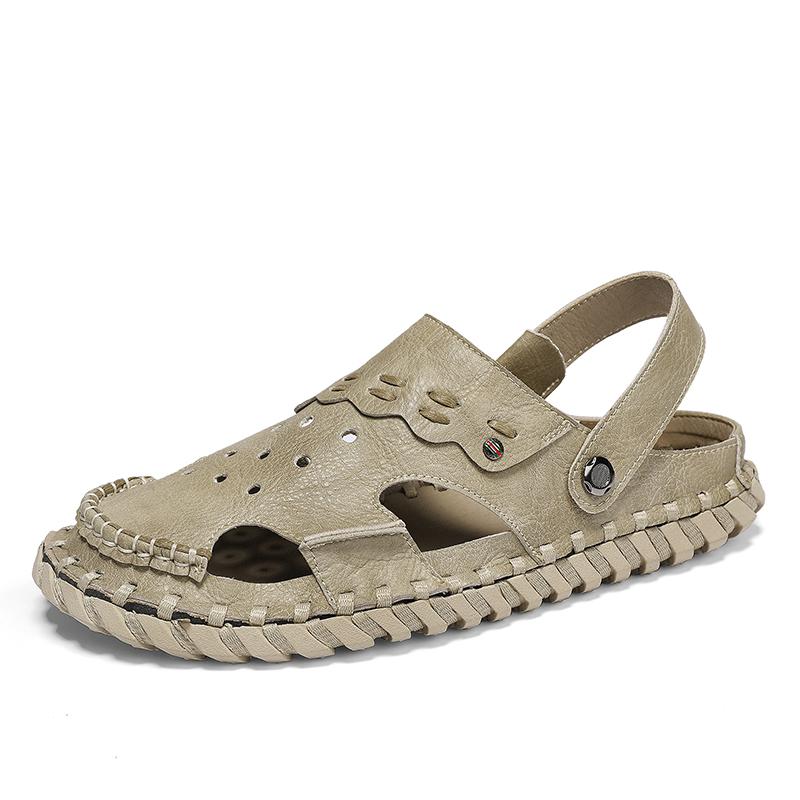 Модные Новые Мужские Сандалии из Натуральной Кожи Летние Качественные Пляжные Шлепанцы Повседневные Кроссовки Для Улицы Римские Пляжные Ручной Работы в Баотоу