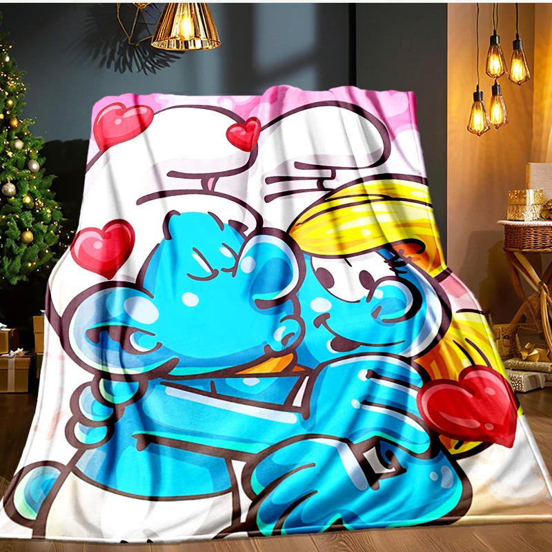Blue Smur-f Characters Blanket Flannel Throw for Sofa, Indoor, Camping, Living Room, Office, Chair, And Bed Soft Birthday Gift