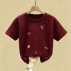 Girls Summer Cotton Cartoon Print T Shirt Navy Blue Loose Round Neck Short Sleeve Top Casual Trendy