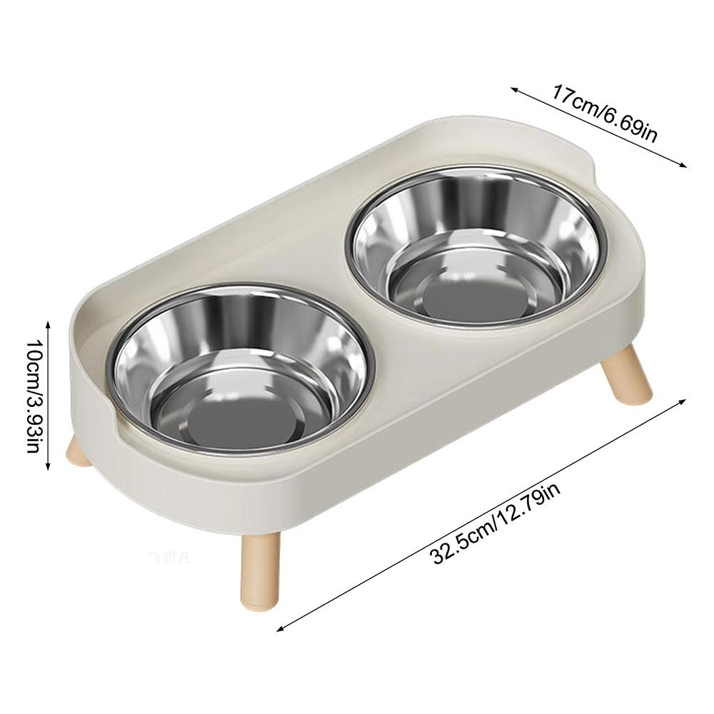 Elevated Dual Bowl Pet Feeder Stainless Steel Anti‑Slip Food Water Bowl Raised Cervical Protection Pet Feeding Bowl Pet Supplies