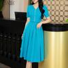 Women Casual V-Neck Short Sleeve Midi Dress